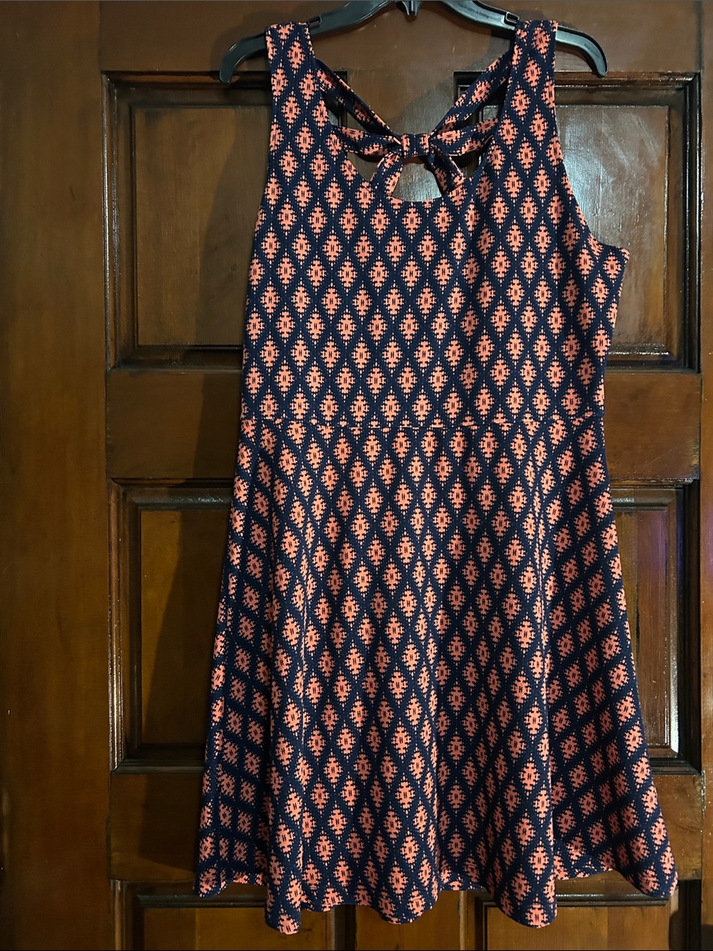 Maurices Navy Dress with Coral Geometric Print